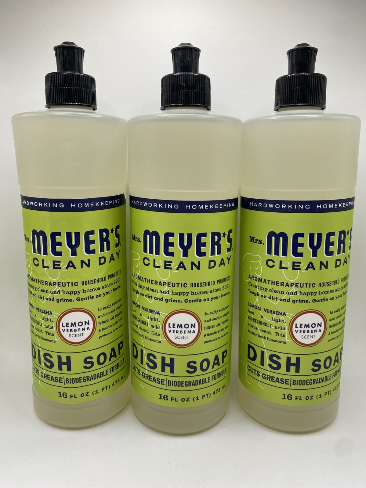 Mrs Meyer’s Clean Day Dish Soap Lemon Verbena Plant Based 16 Fl Oz 3-PACK