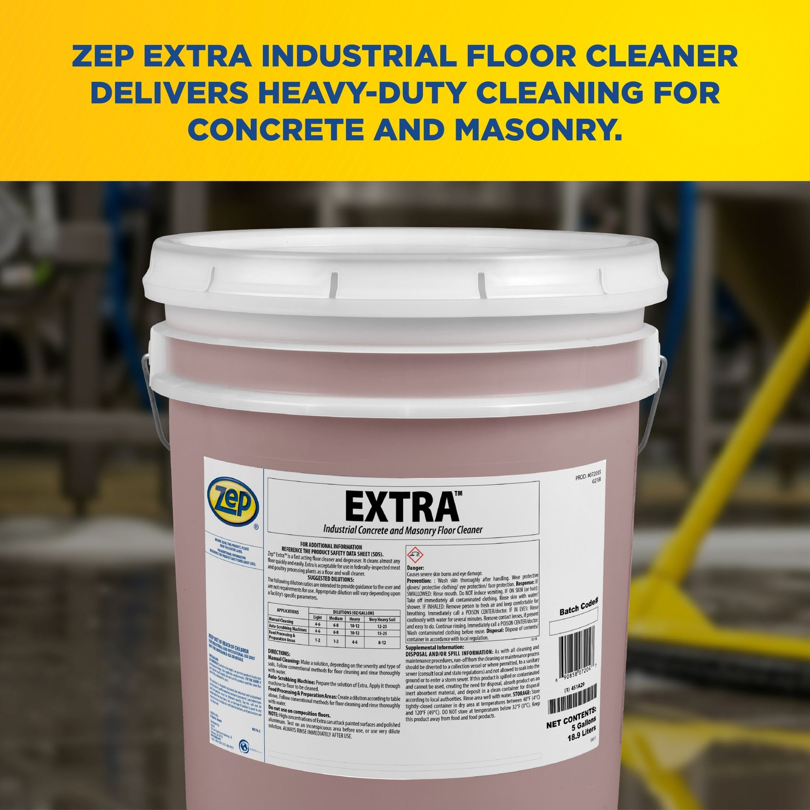 Zep EXTRA Floor Cleaner – 5 Gallon (1 Unit) 72035 – Fast Acting Industrial