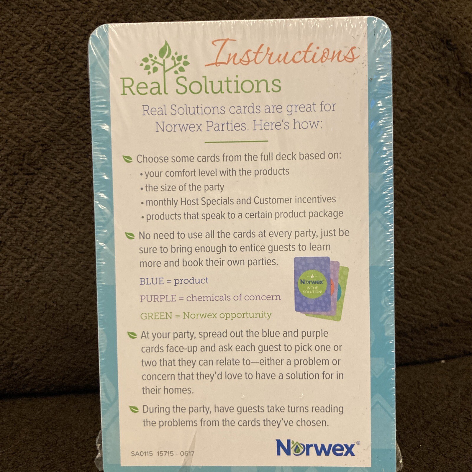 Norwex Consultant Business Supplies Real Solutions Cards Set Party Activity