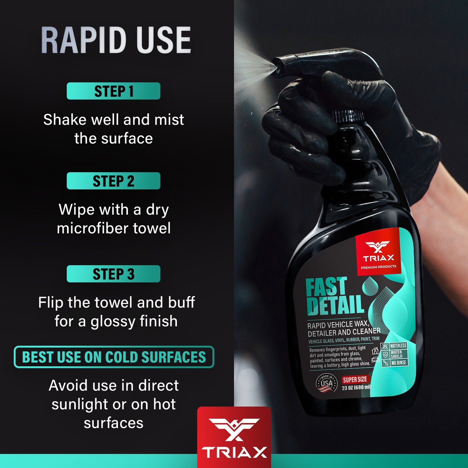 TRIAX Fast Detail – Ultimate Vehicle Waterless Wax, Polish & Cleaner (23 Ounce)