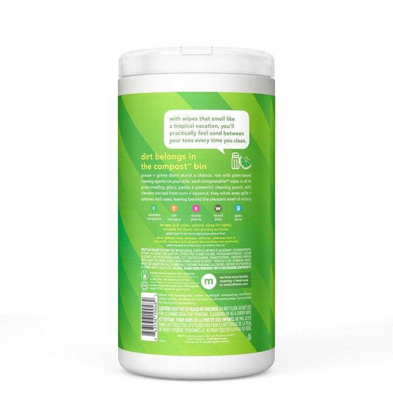 Plant-Based Cleaning Wipes All-Purpose Lime Sea Salt 70 Count Compostable New