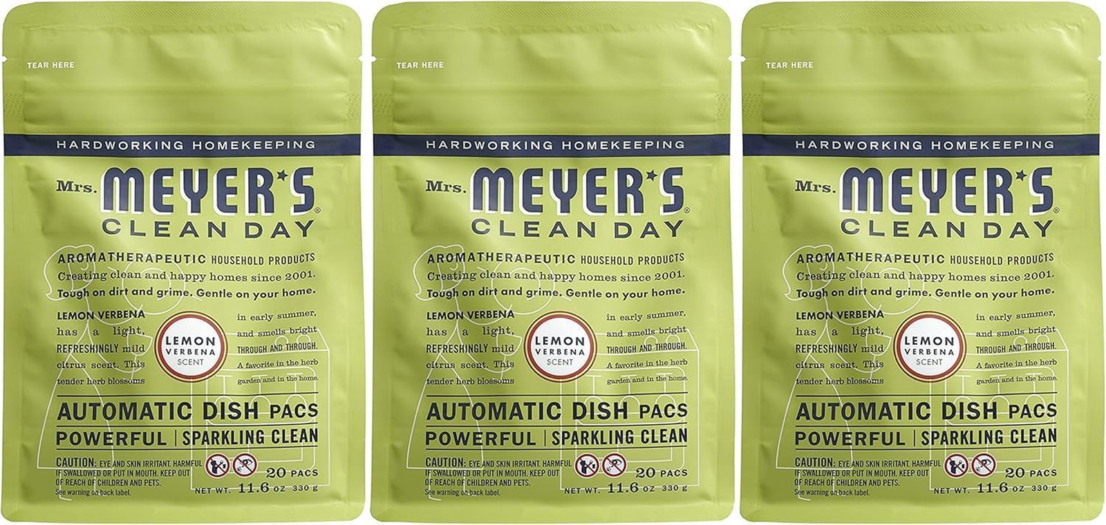 MRS. MEYER’S CLEAN DAY Automatic Dishwasher Pods, Lemon Verbena, 20 Count