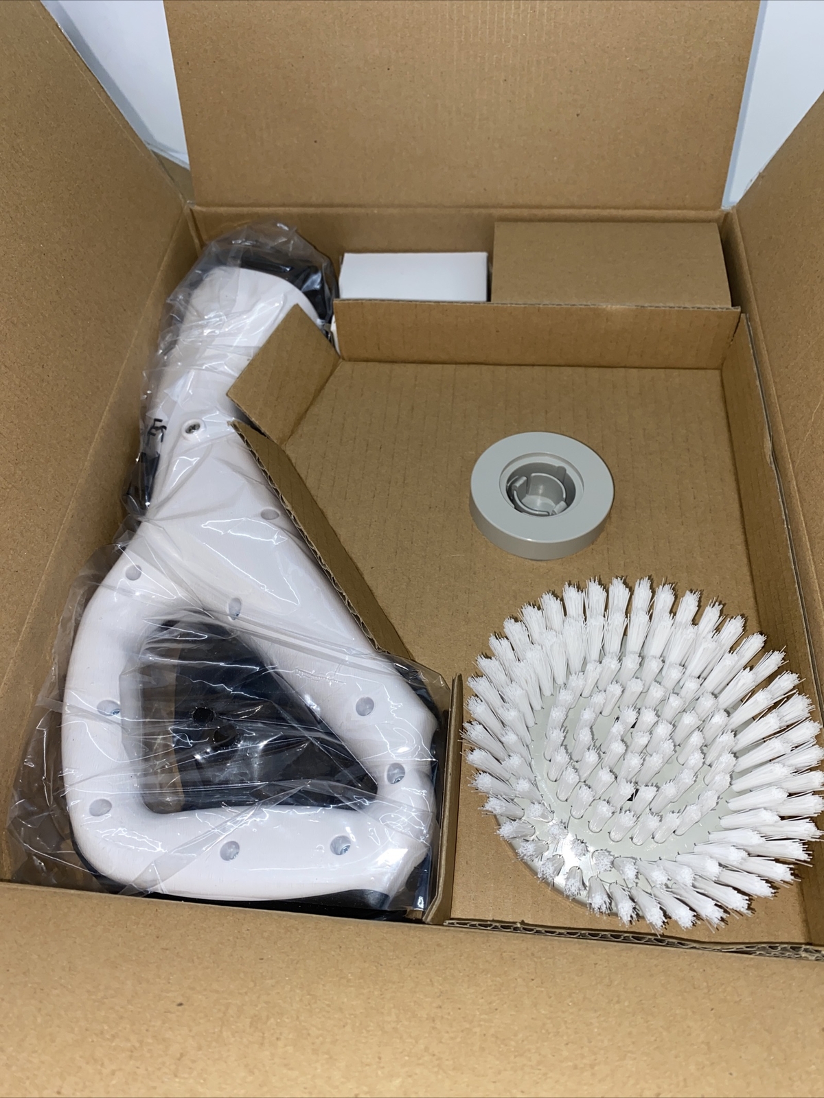 6-Piece Compact Cordless Power Scrubber with Cleaning Attachments – White – New