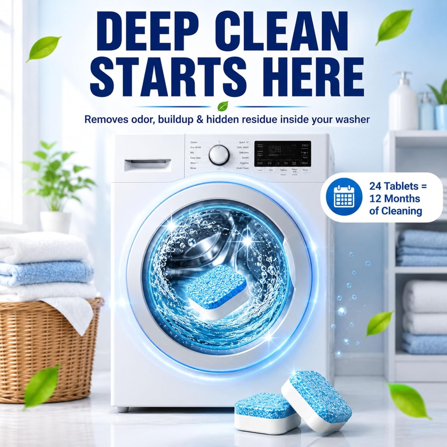 Washing Machine Cleaner Descaler Tablets 24 Count 12 Month Supply Washer