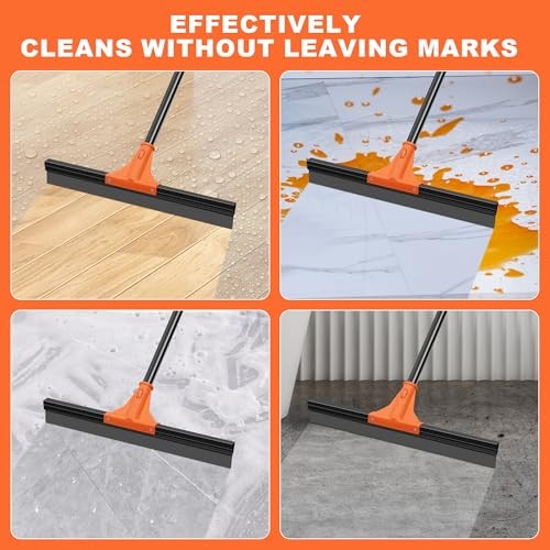 Floor Squeegee Heavy Duty with 58.3 inches Long Handle, Rubber Scraper Orange