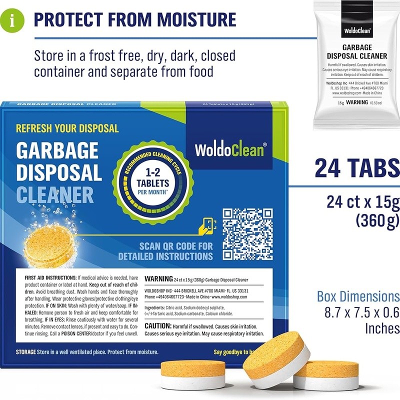 Garbage Disposal Cleaner Tablets Citrus Foam Odor Eliminator 24 Pack Fresh Sink