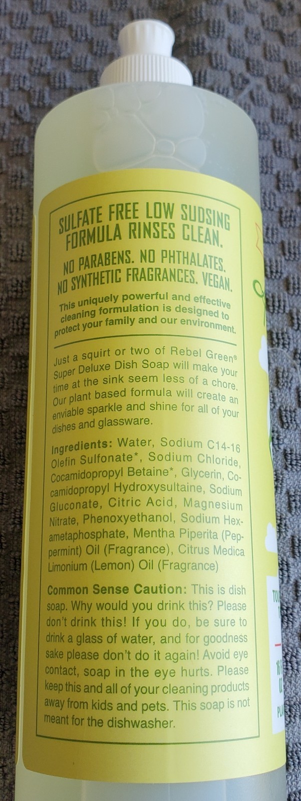 Rebel Green Dish Soap Peppermint Lemon 16 Oz. Sulfate Free Vegan