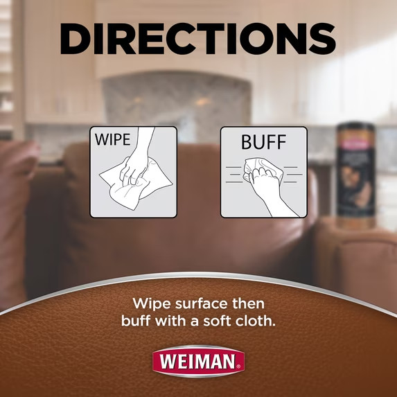 Weiman Leather Conditioning Wipes Furniture Car Seats Shoes Cleaner Polish 30 ct
