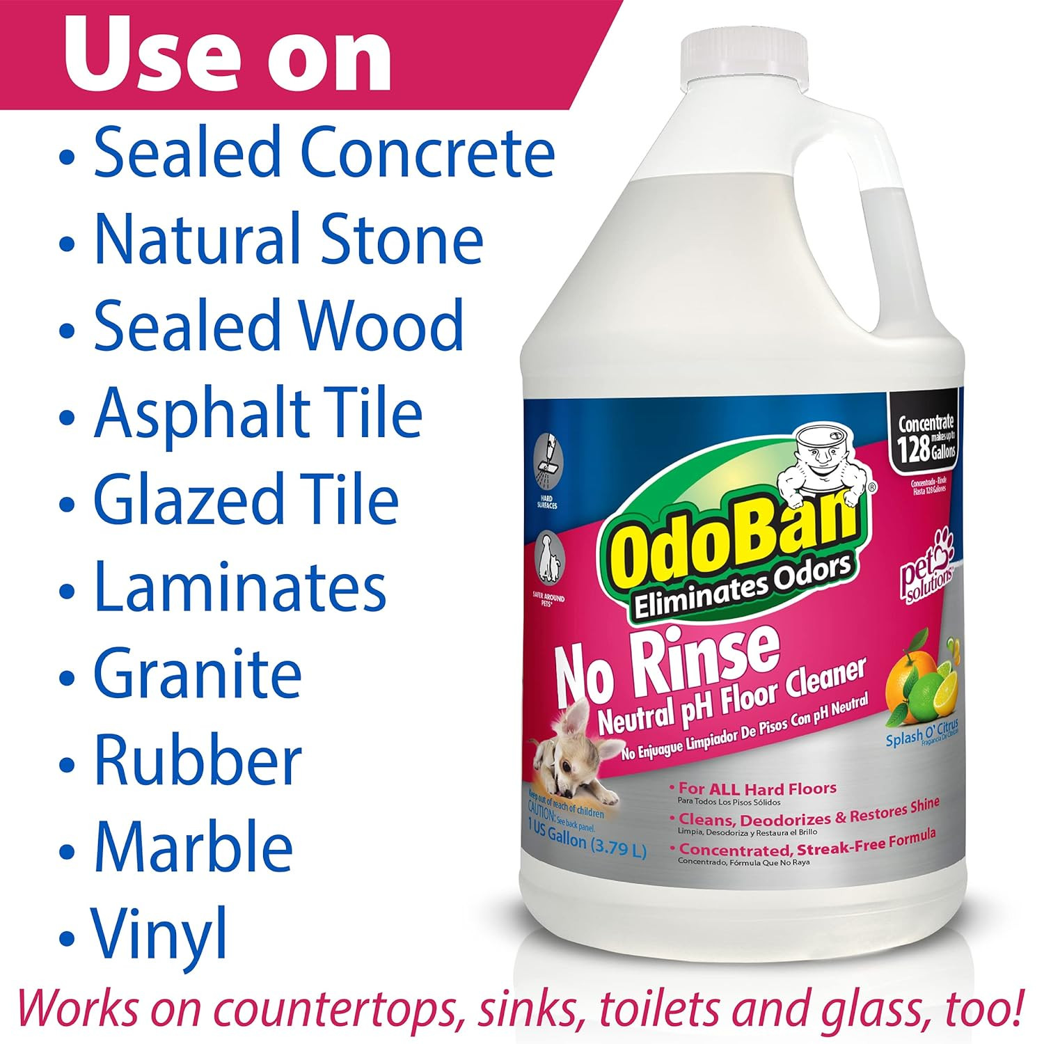 Pet Solutions No Rinse Neutral Ph Floor Cleaner Concentrate, 3 Gallons, Splash O