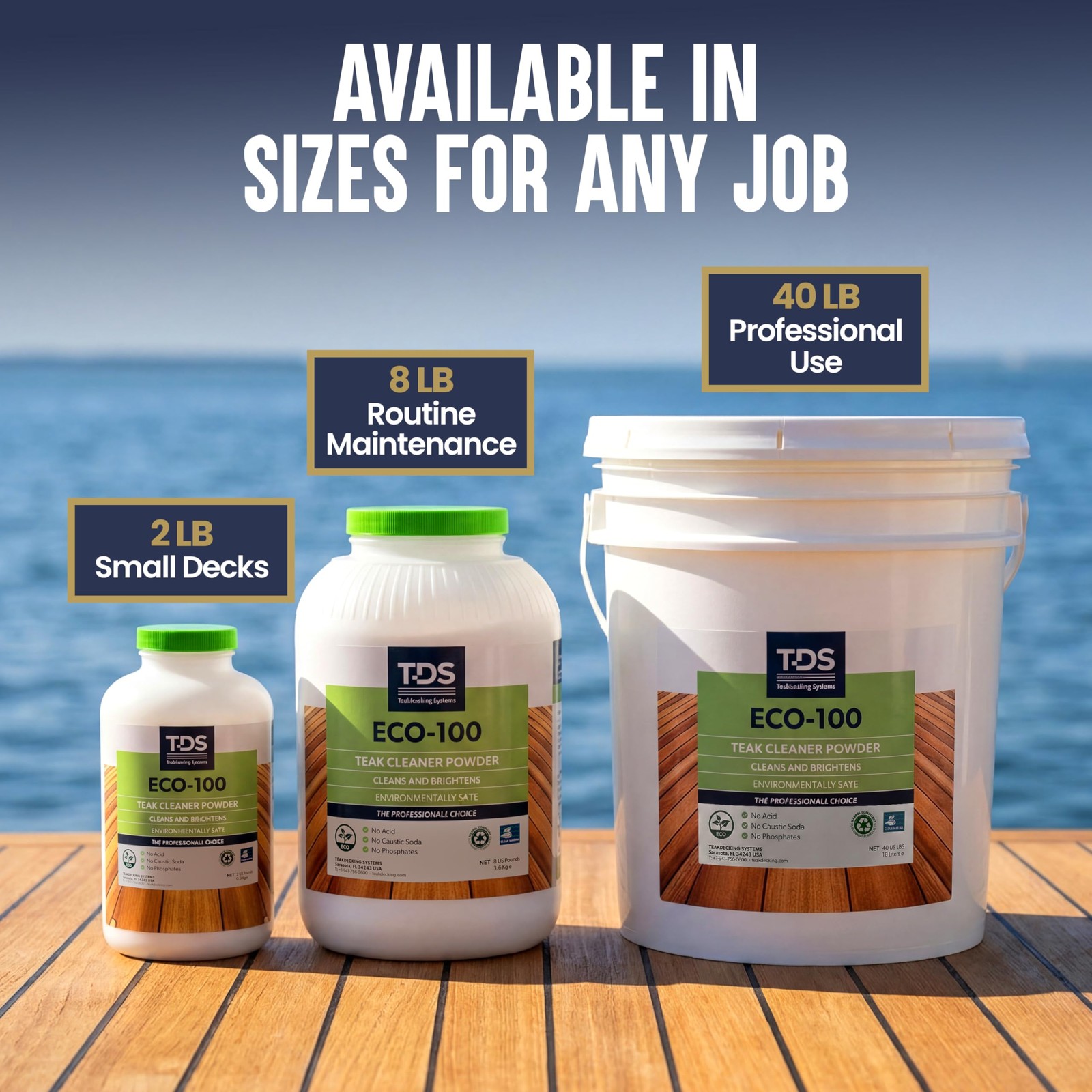 Teakdecking Systems Teak Cleaner Powder, 8lb – ECO-100 – Concentrated, High Perf