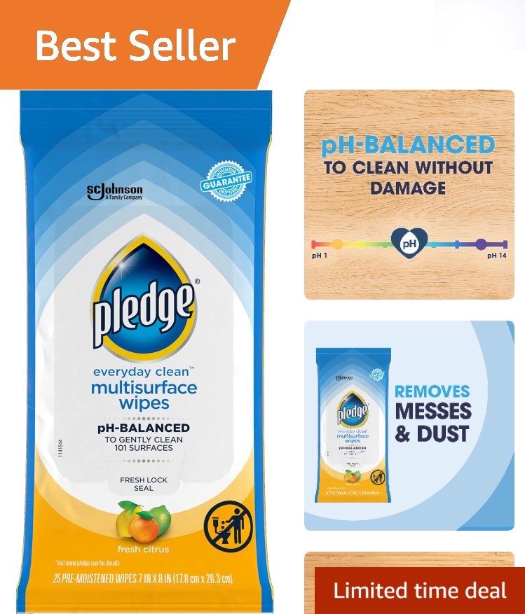 Fresh Citrus Scented pH Balanced Cleaning Wipes for 101 Surfaces – 25 Count