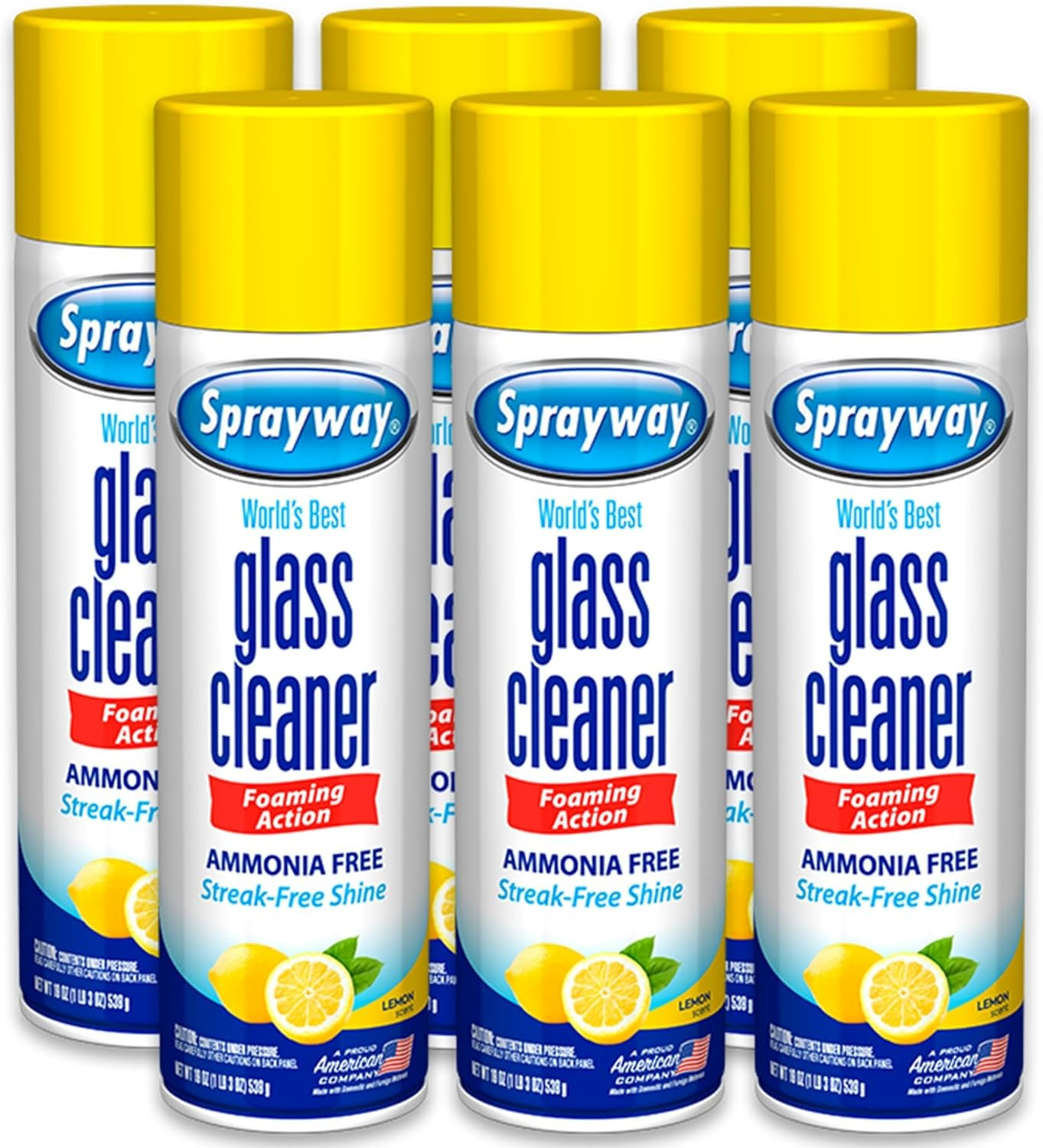 Sprayway Glass Cleaner Lemon Scent Foaming Aerosol Spray, 19Oz, Pack of 6 | Ammo