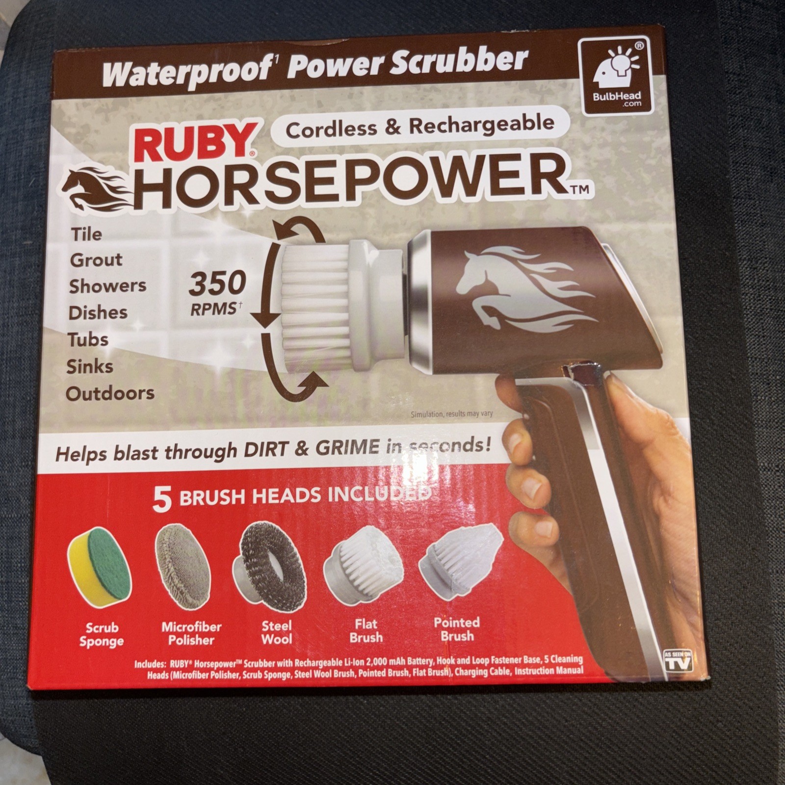 Ruby Horsepower Cordless & Rechargeable Waterproof Power Scrubber, new in box