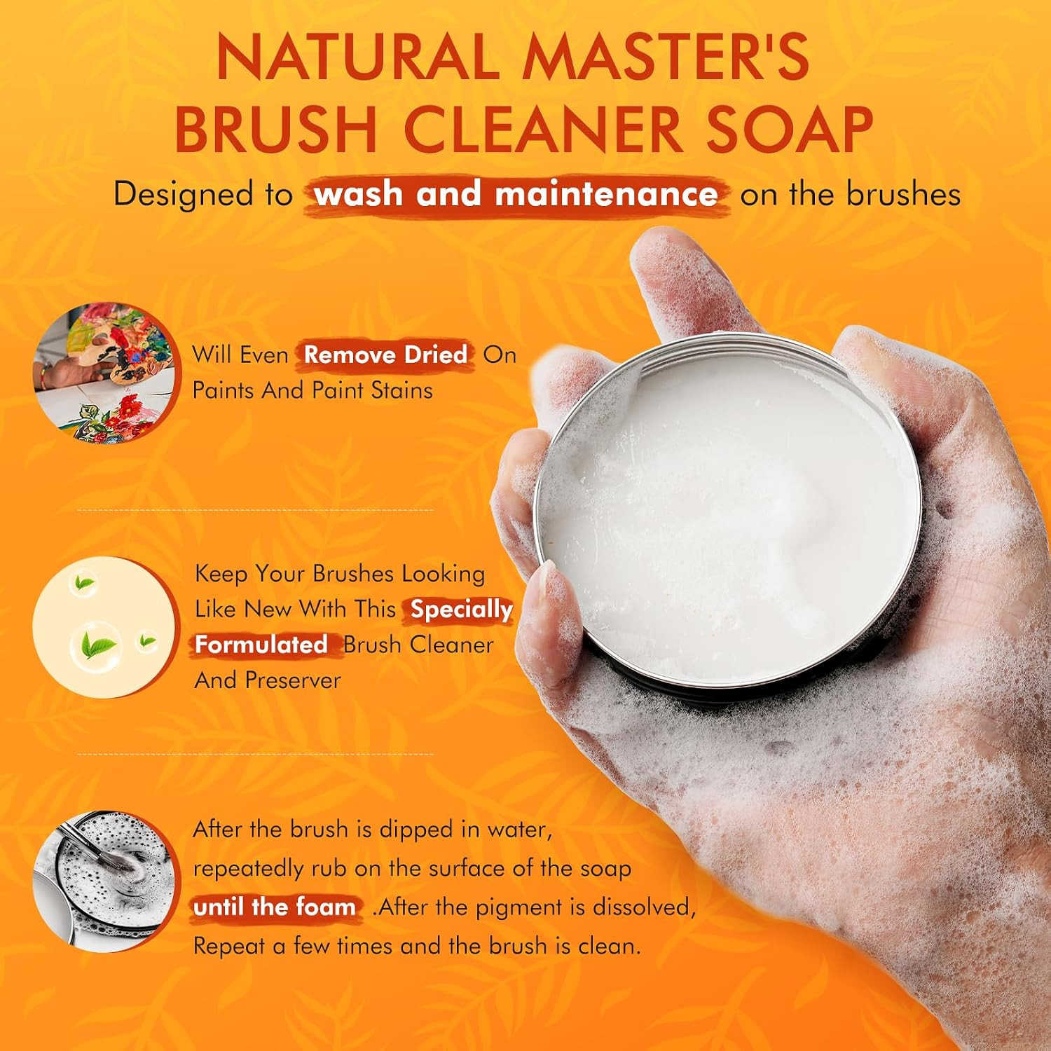 100% Vegan Paint Brush Cleaner Soap, Solvent Free Natural Vegetable Glycerin Bru