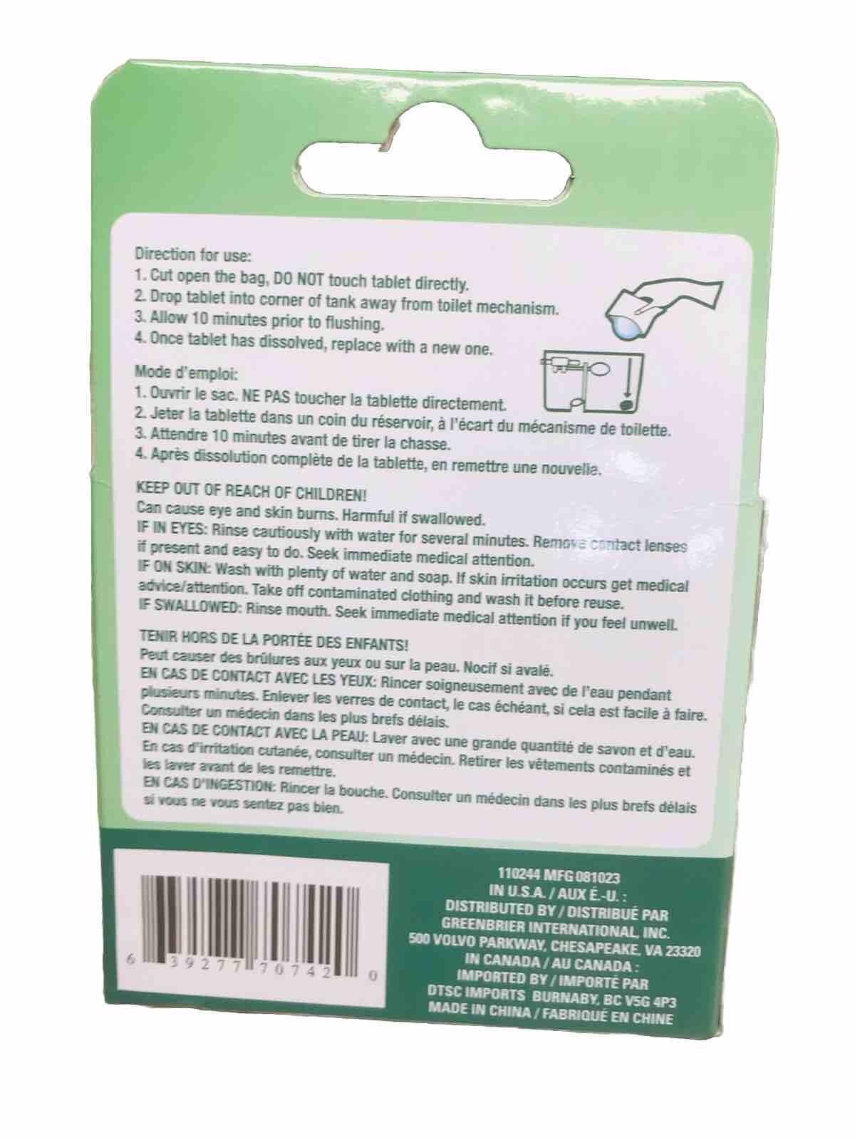Bleach Toilet Bowl Cleaner Fresh Clean Scent 1 Tablet Septic Safe