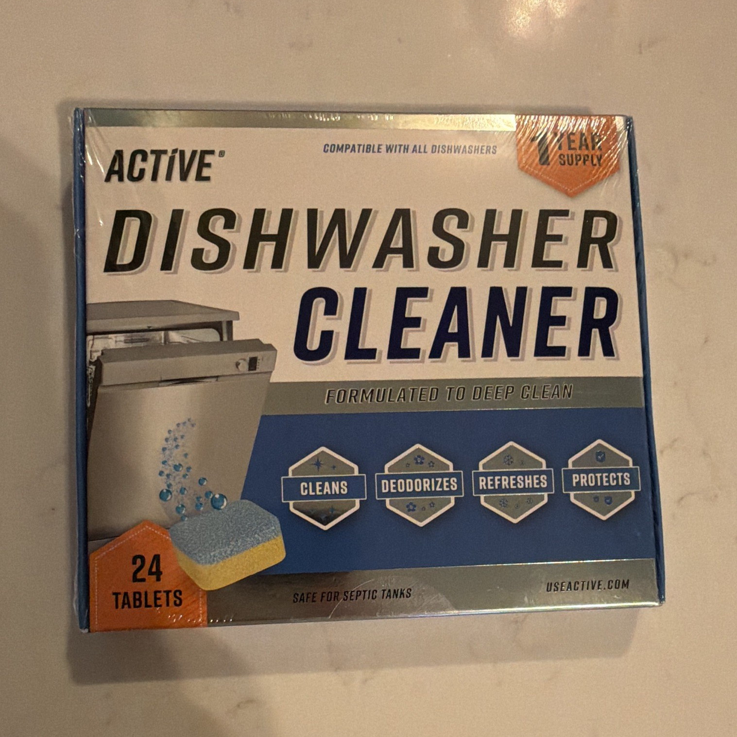 ACTIVE Dishwasher Cleaner Tablets, Unscented, Deodorizes, 24 Count