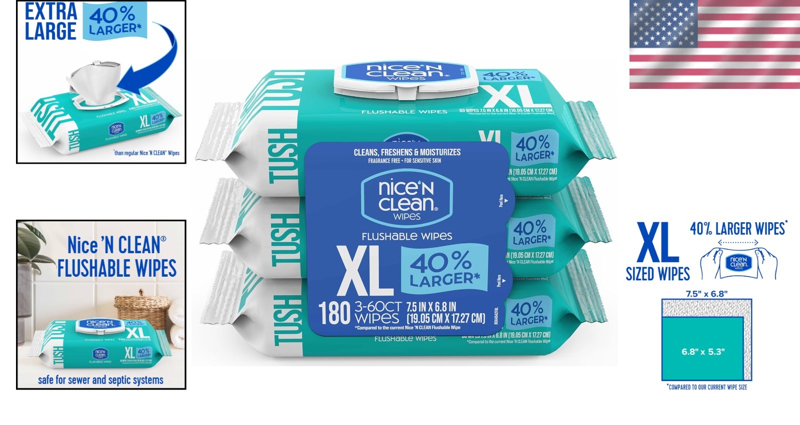 Fragrance-Free XL Wet Wipes – Gentle, Hypoallergenic & Eco-Friendly, 180 Count