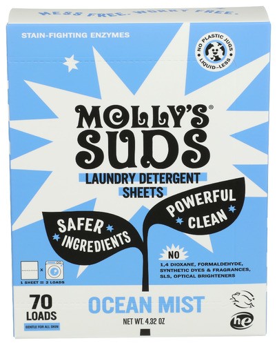 Mollys Suds Laundry Sheets Ocean Mist 4.32 oz (Pack of 6)
