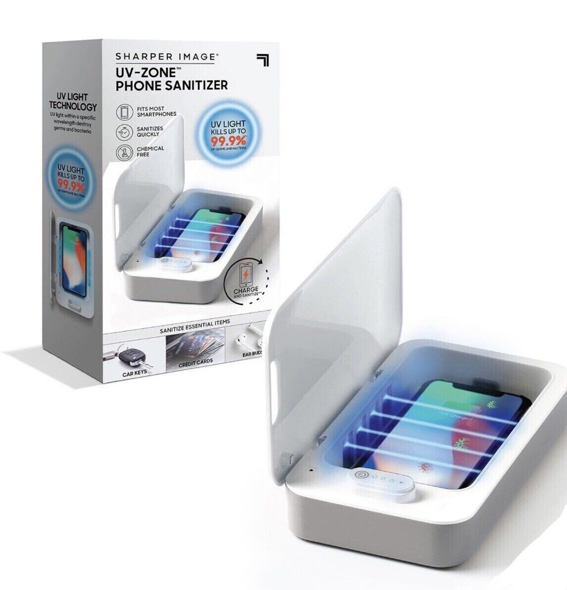 New Sharper Image UV-Zone Phone Sanitizer in Box (Charge & Sanitize Your Phone)