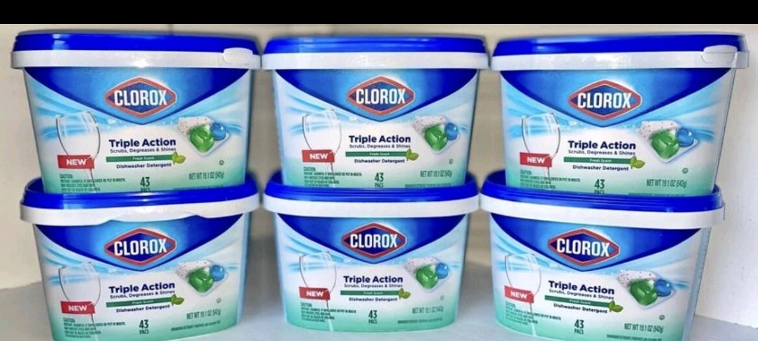 Clorox Triple Action Dishwasher Lot Of 6 Detergent Pacs, 43 Count Total 258 Pacs