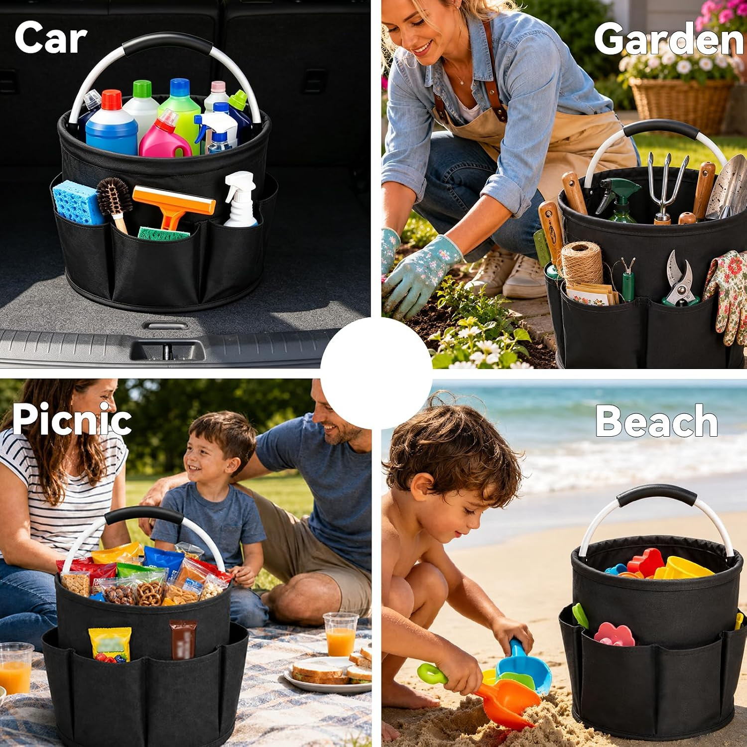 Cleaning Caddy with Handle, 17L Foldable Cleaning Supply Organizer with 6 Pocket