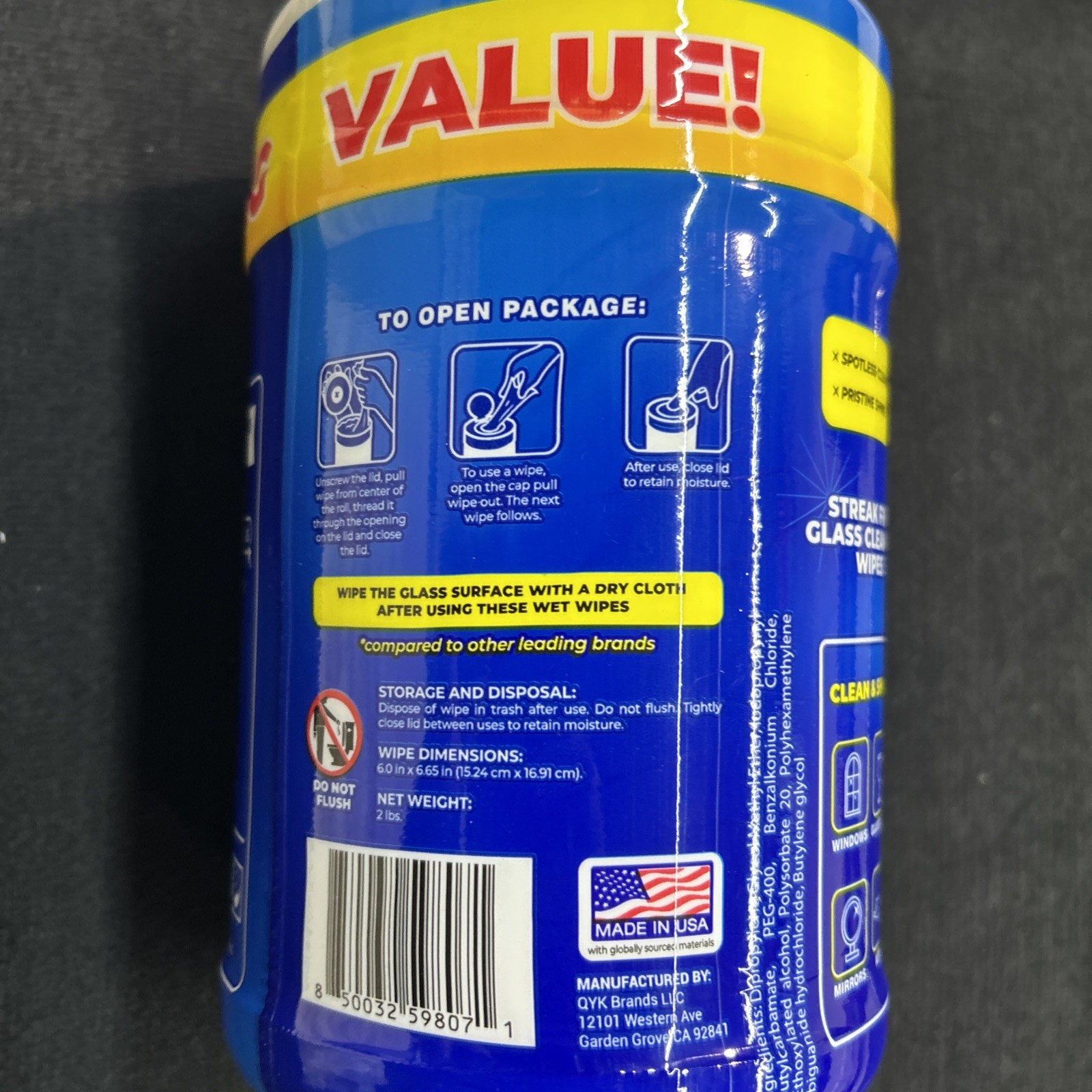 Glass Plus Brand Wipes. 160 Count Container