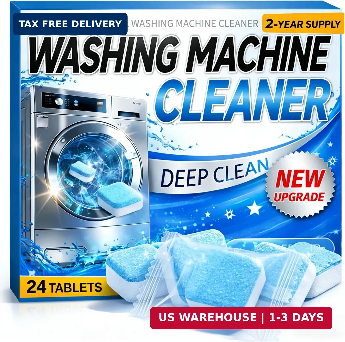 Enzyme Washing Machine Cleaner Tablets (24 Pack) – 2X Power Deep Clean Laundry M
