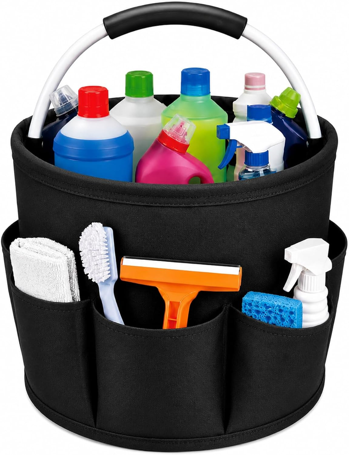 Cleaning Caddy with Handle, 17L Foldable Cleaning Supply Organizer with 6 Pocket