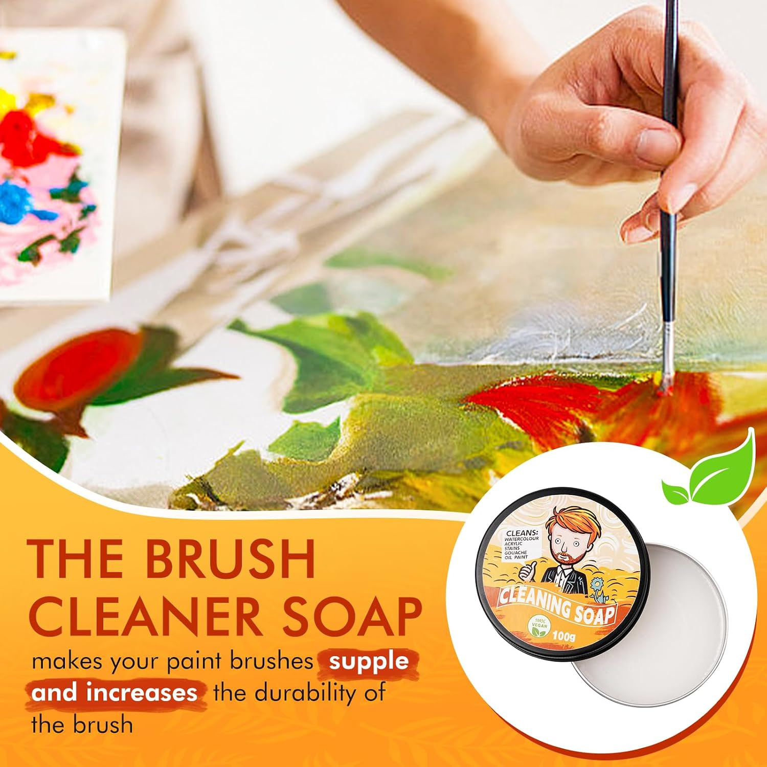 100% Vegan Paint Brush Cleaner Soap, Solvent Free Natural Vegetable Glycerin Bru