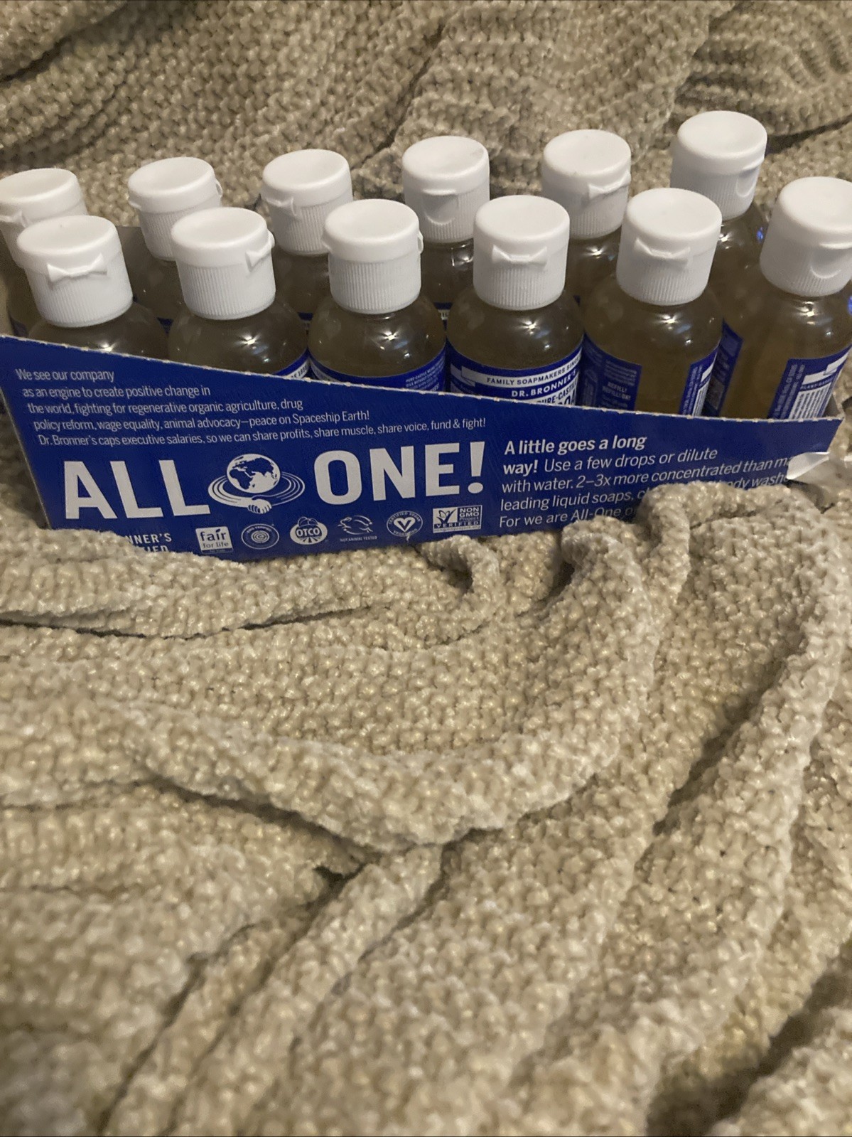 Dr. Bronner’s 18 In 1 Pure-Castile Liquid Soap, Baby Unscented 2 Fl Oz X 12 New