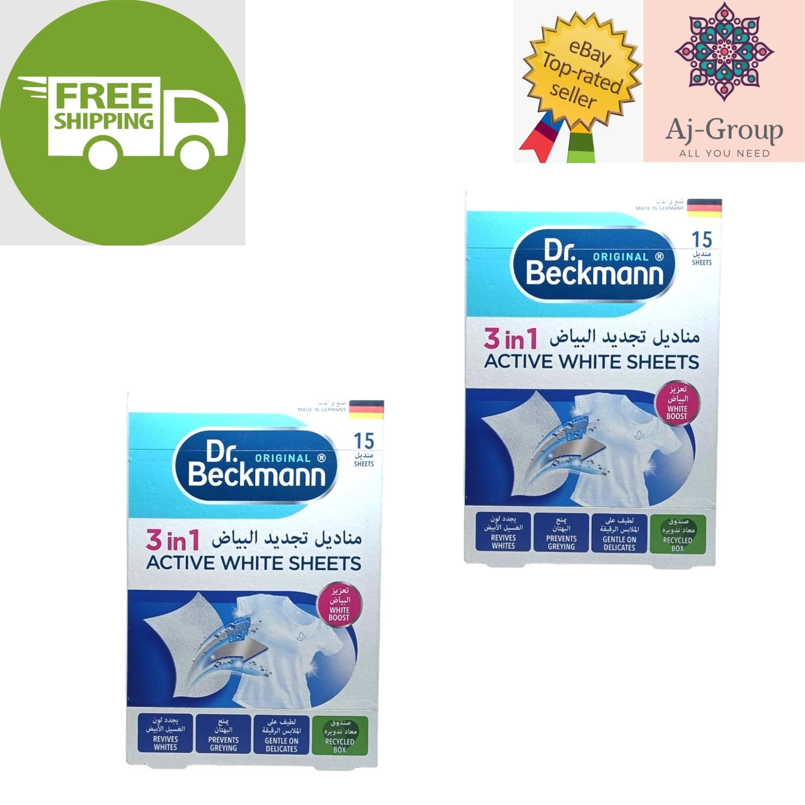 2 Pack Dr. Beckmann Active White Sheets (15 Sheets) Keeps Whites Bright & Fresh
