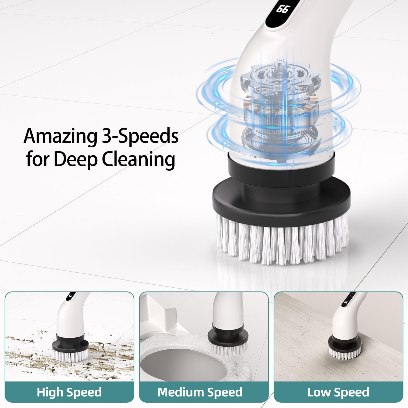 Spin Scrubber for Cleaning, 9 in 1 Changeable Bathroom Scrubber with Power Di…