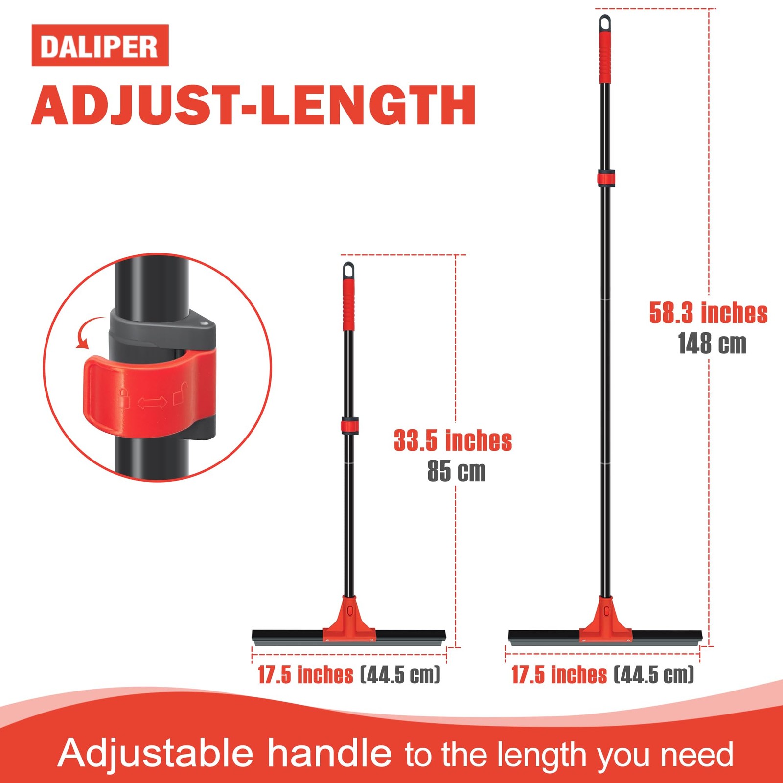 Floor Squeegee with 18” Silicone Rubber Scraper Head and 58” Long Adjustabl…