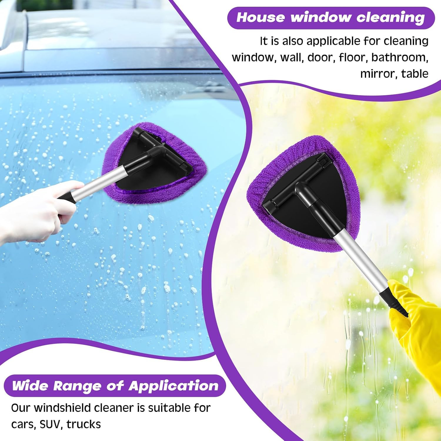 8 Pcs Car Windshield Cleaner Tool Kit with Extendable Handle, Microfiber Towel P