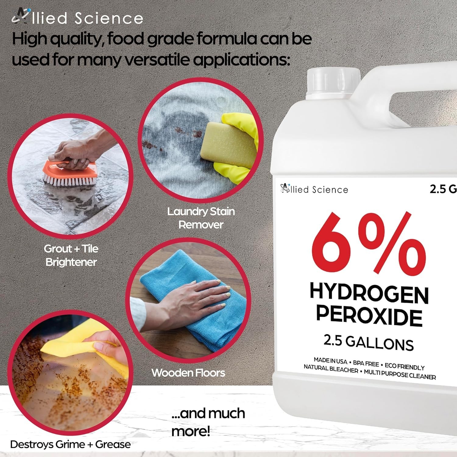 Allied Science 6% Hydrogen Peroxide, Food Grade H202 and Water – 2.5 Gallons