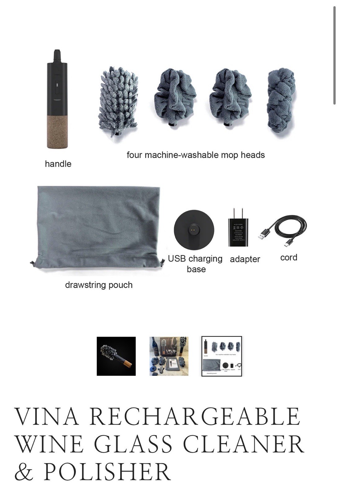 Vina Rechargeable Wine Glass Cleaner And Polisher