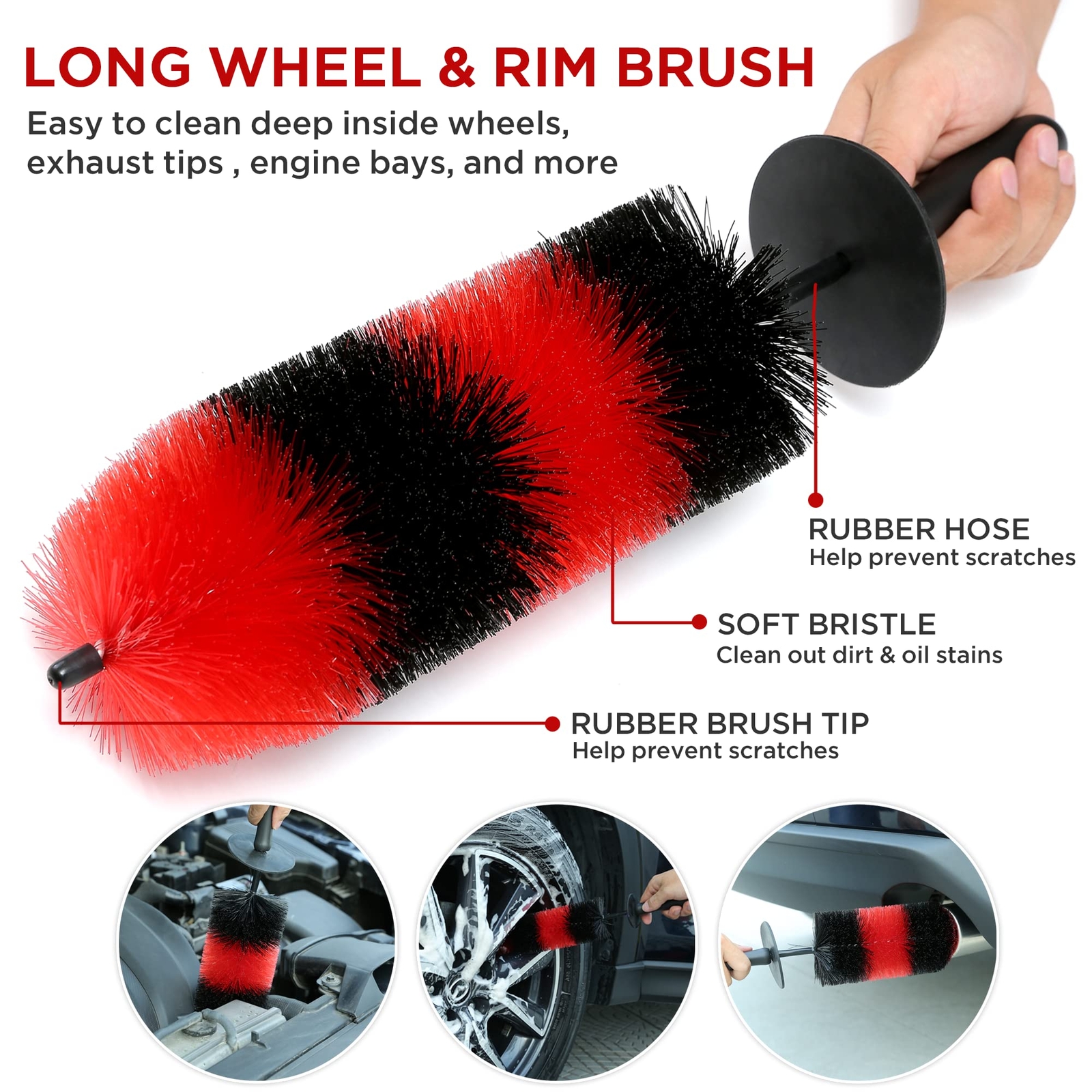 Wheel Tire Brush Set Car Detailing Kit 8pcs By 17 Long Soft Bristle Wheel Brush