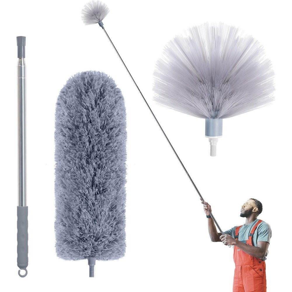 Cobweb Duster with Extension Pole, Spider Web Brush & Ceiling Cleaning Kit,