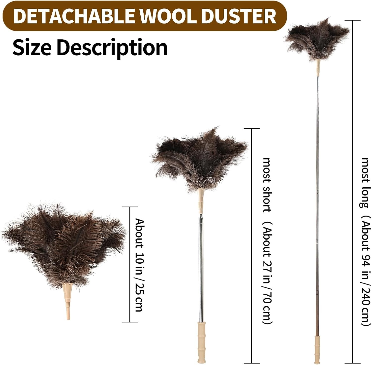 Extendable Cleaning Duster 94 Inch Long Telescoping Ostrich Feather Dusters W/