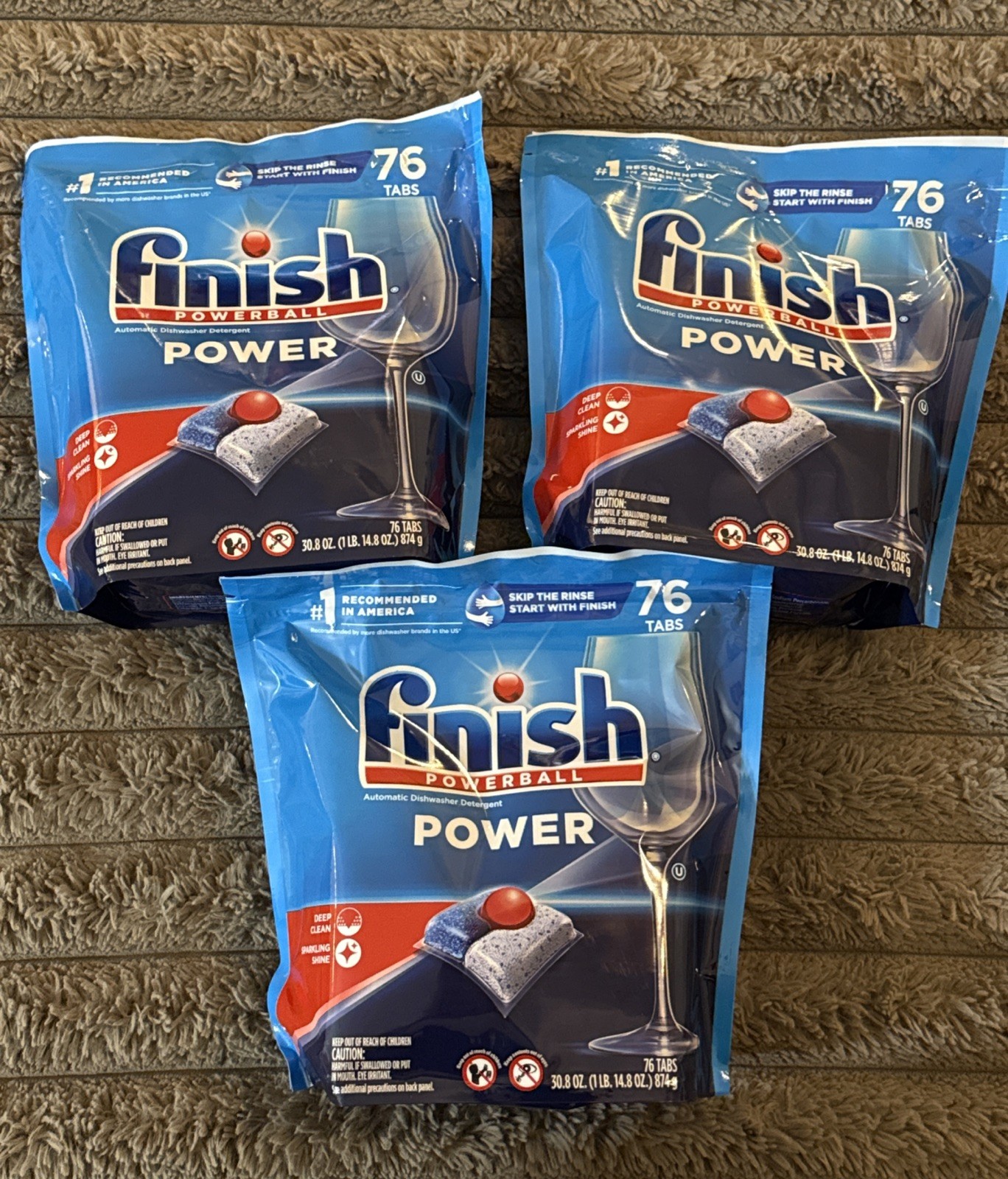 Lot Of 3 – Finish Powerball Power Automatic Dishwasher Detergent, 76 Tabs Each