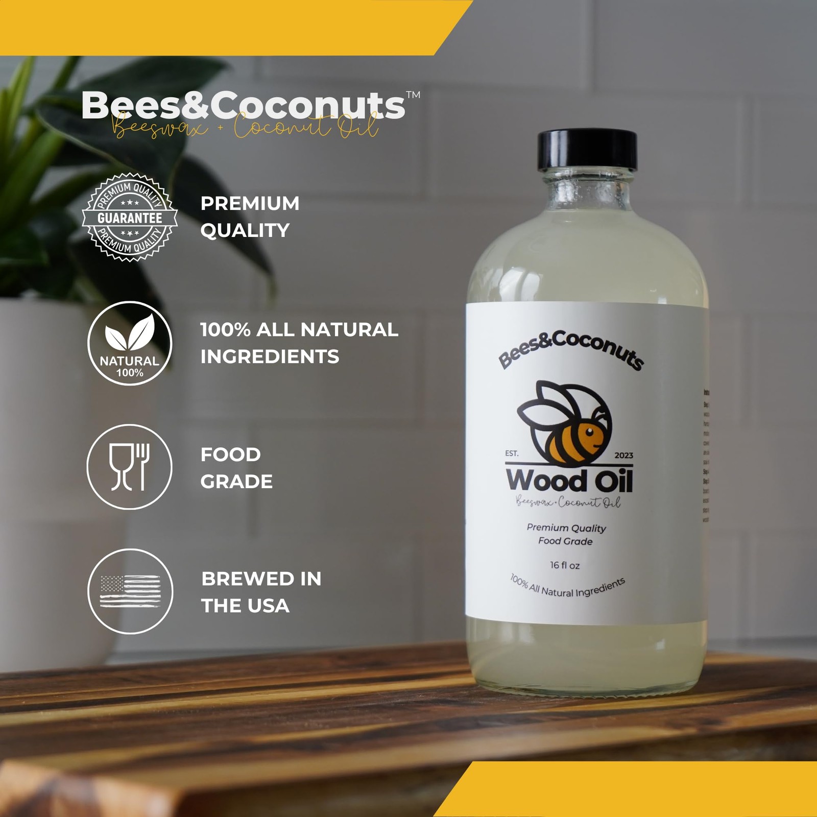 Bees&Coconuts All-Natural Wood Cutting Board Oil 16oz | Made with Fractionate…