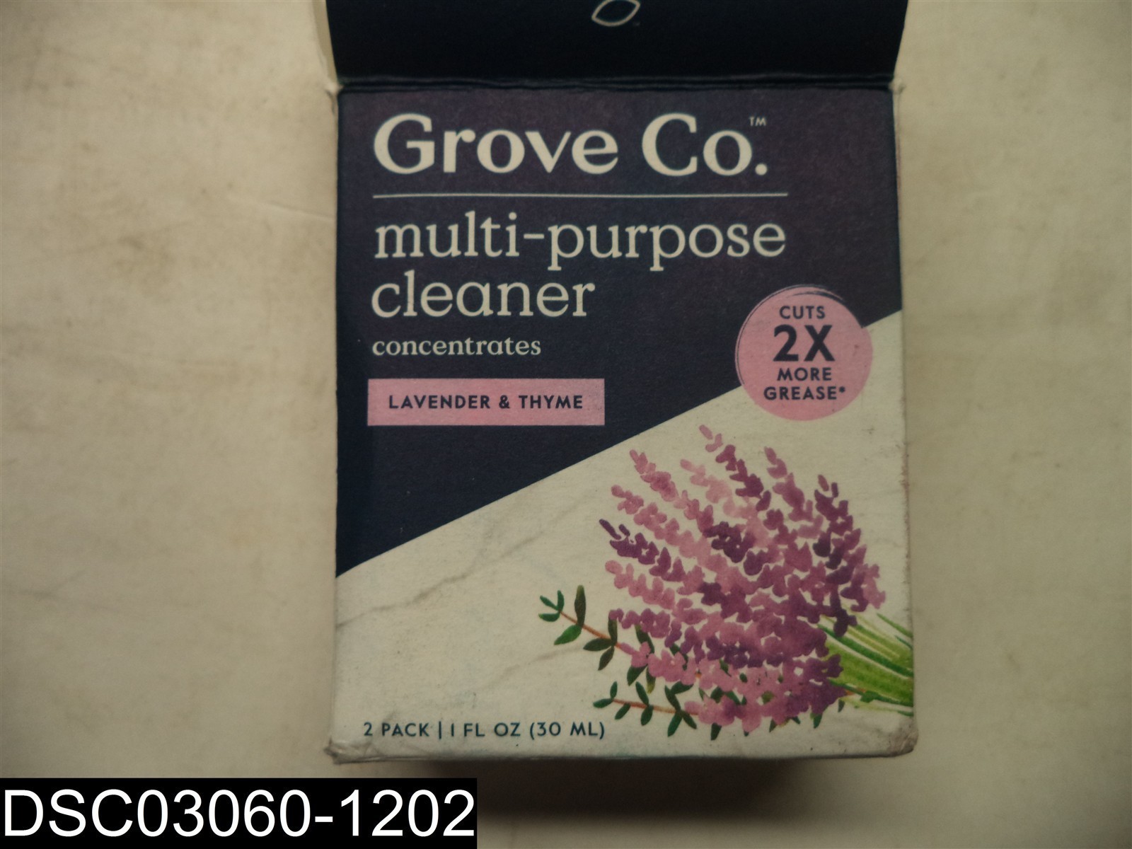QTY=2oz (2 X 1oz) GROVE CO. Lavender & Thyme Multi-Purpose Cleaner Concentrate