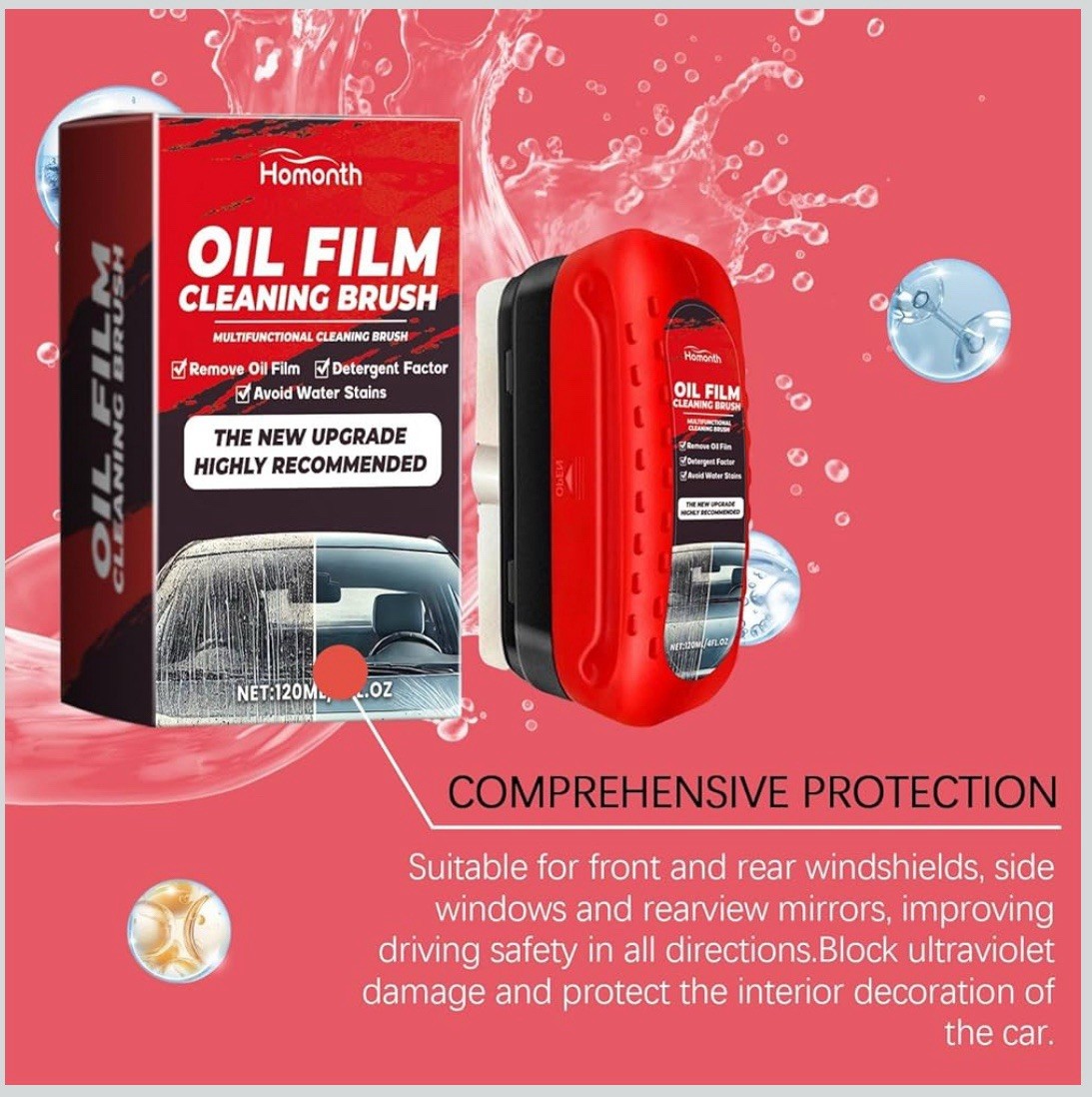 Homonth Automotive Oil Film Cleaning Remover Brush Glass Windshield Cleaner Tool