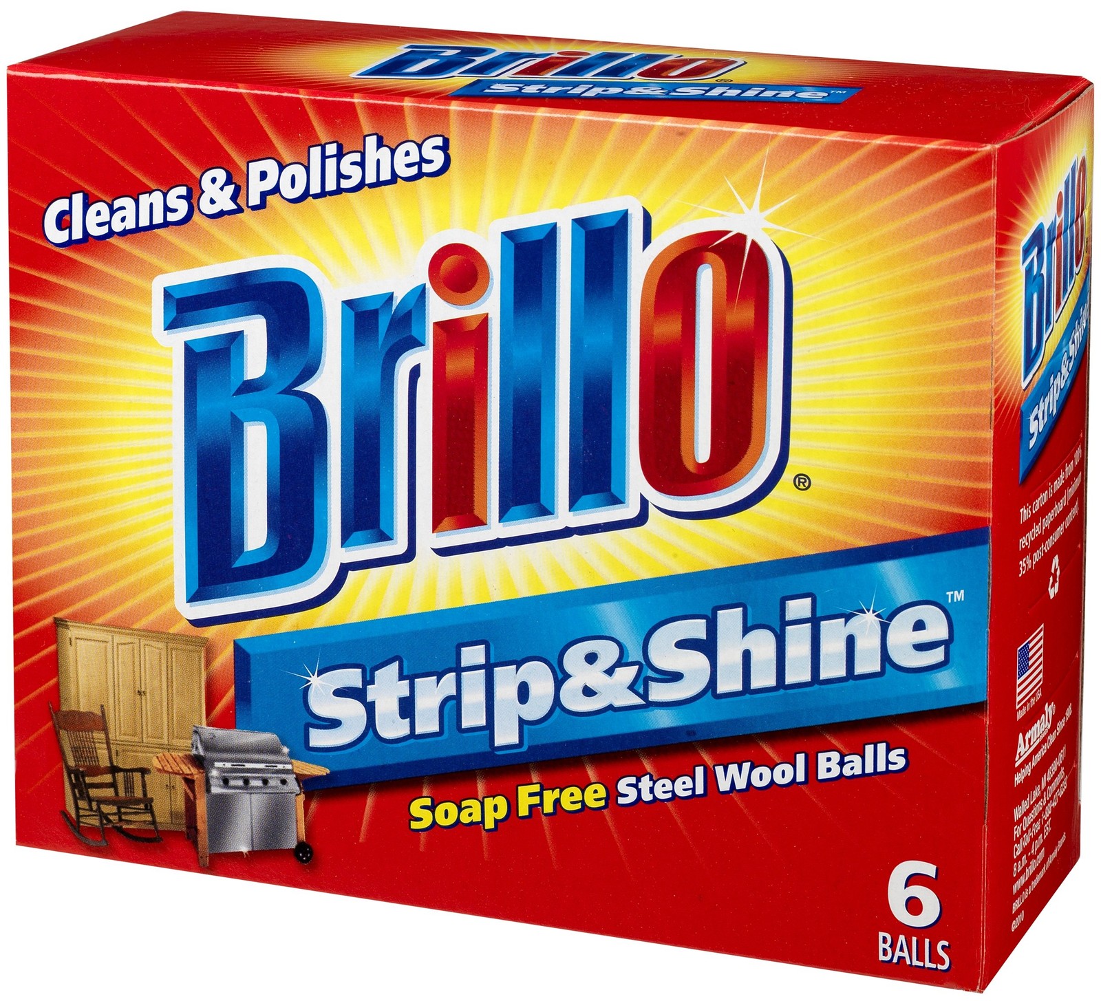 Brillo Strip Shine Steel Wool Balls 6 Pack Soap Free Heavy Duty Cleaning Polish