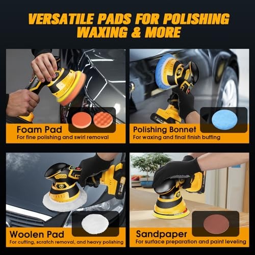 Cordless Car Buffer Polisher kit [2x 2000mAh 21V Batteries & 18 PCS Attachments]