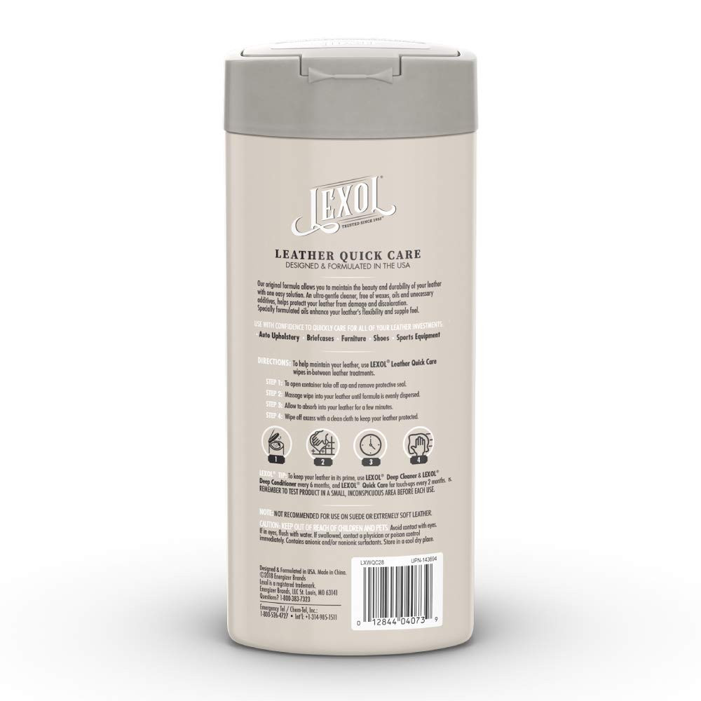 Lexol All Leather Quick Care Wipes 28 Count Cleaner Conditioner UV Protectant