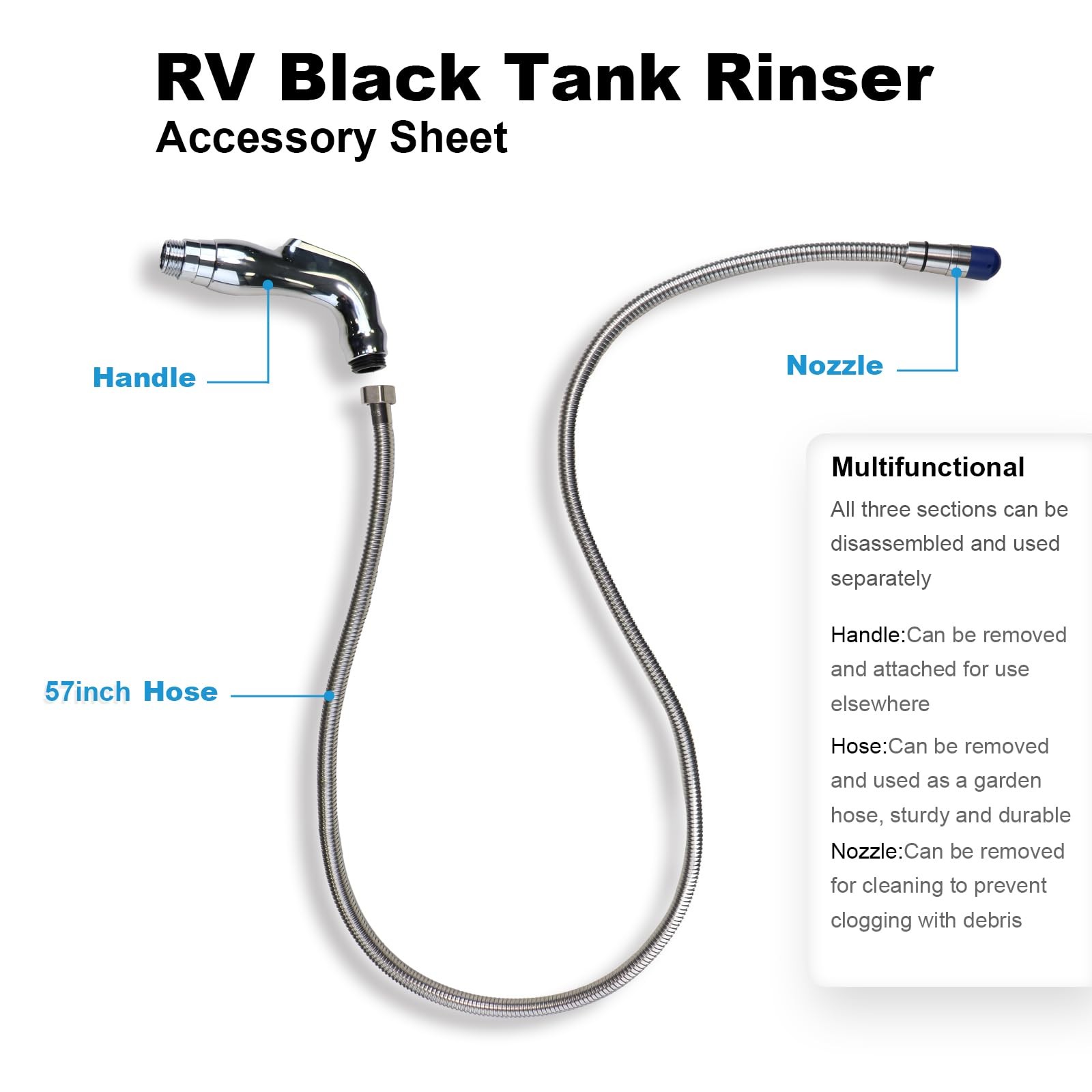 RV Black Tank Flexible Swivel Stick Rinser 57 Inch, Stainless Steel Camping T…