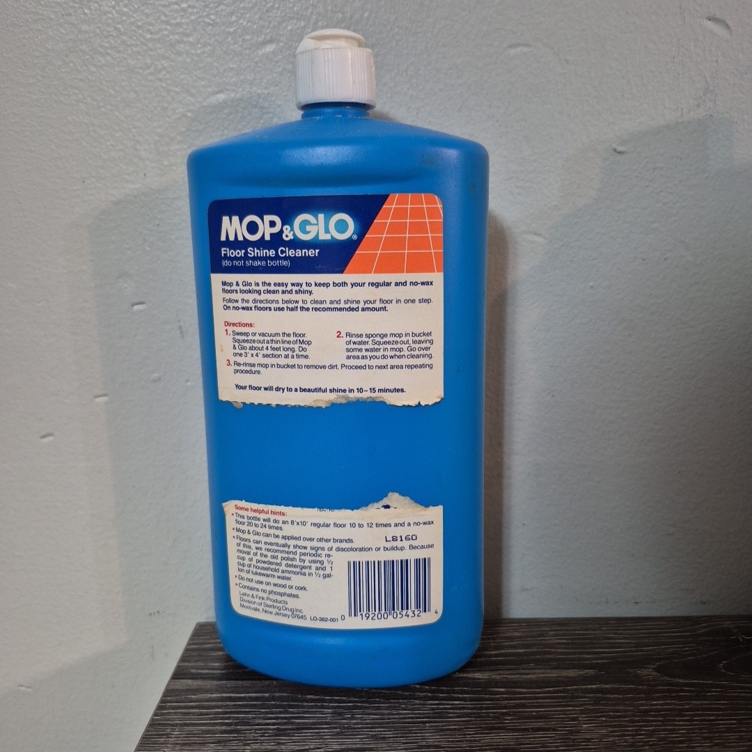 Vintage MOP & GLO Floor Shine Cleaner Movie Prop 1 Pt Bottle Approx. 80% Full