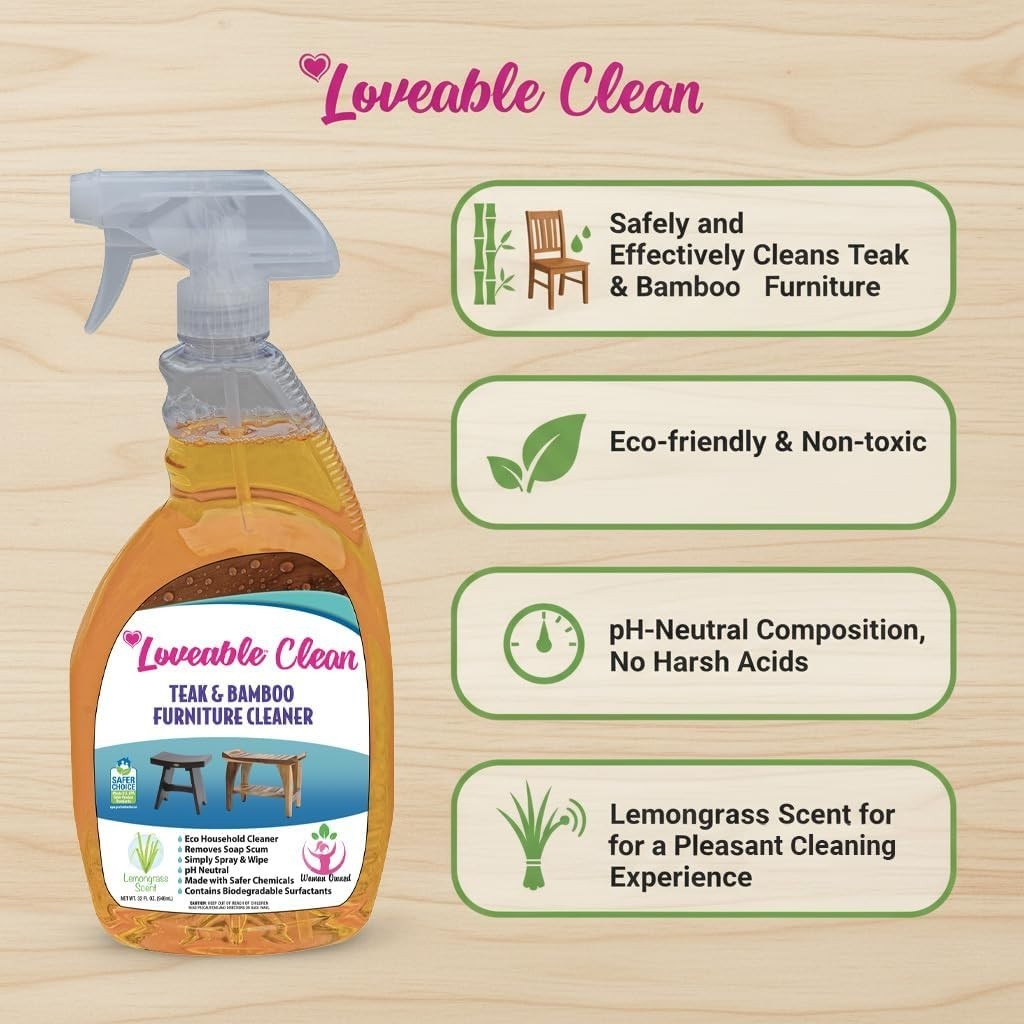 32 oz Lemongrass Teak Cleaner Spray – EPA Safer Choice for Wood Furniture