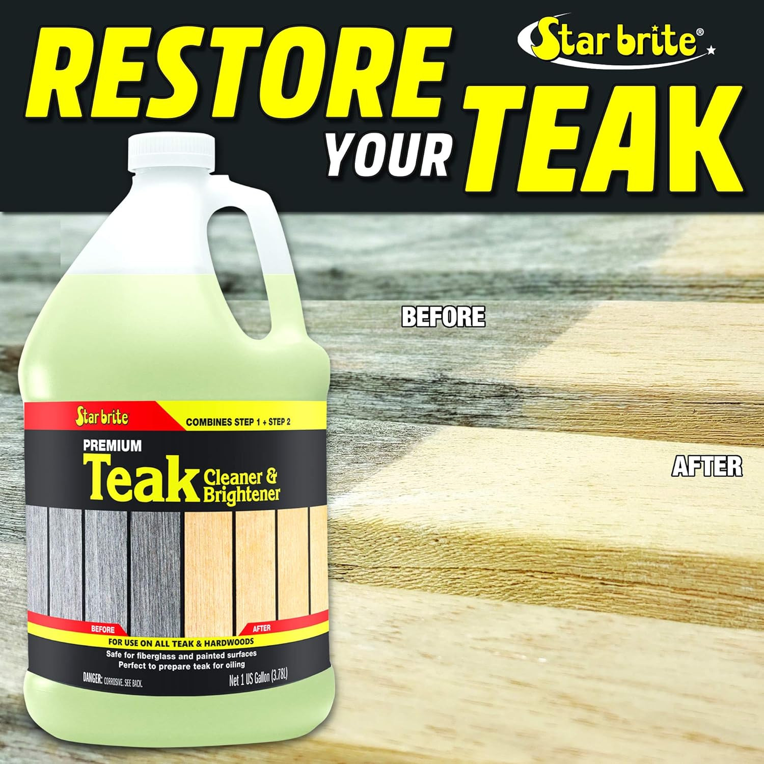 Teak Cleaner & Brightener, Restore Weathered Wood, 128 OZ (094900)